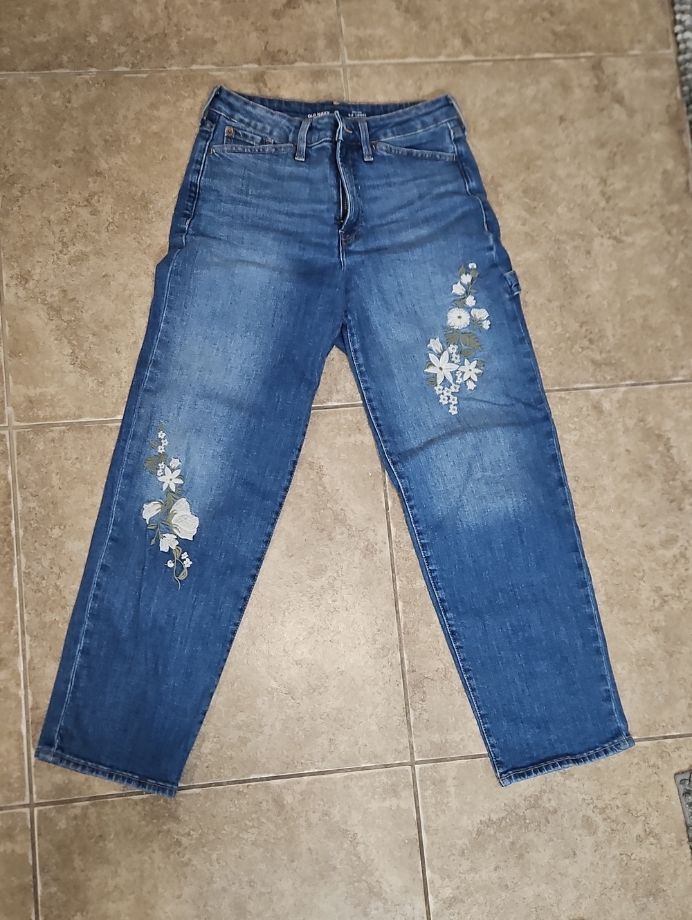 Old Navy Blue Embroidered Boyfriend Jeans